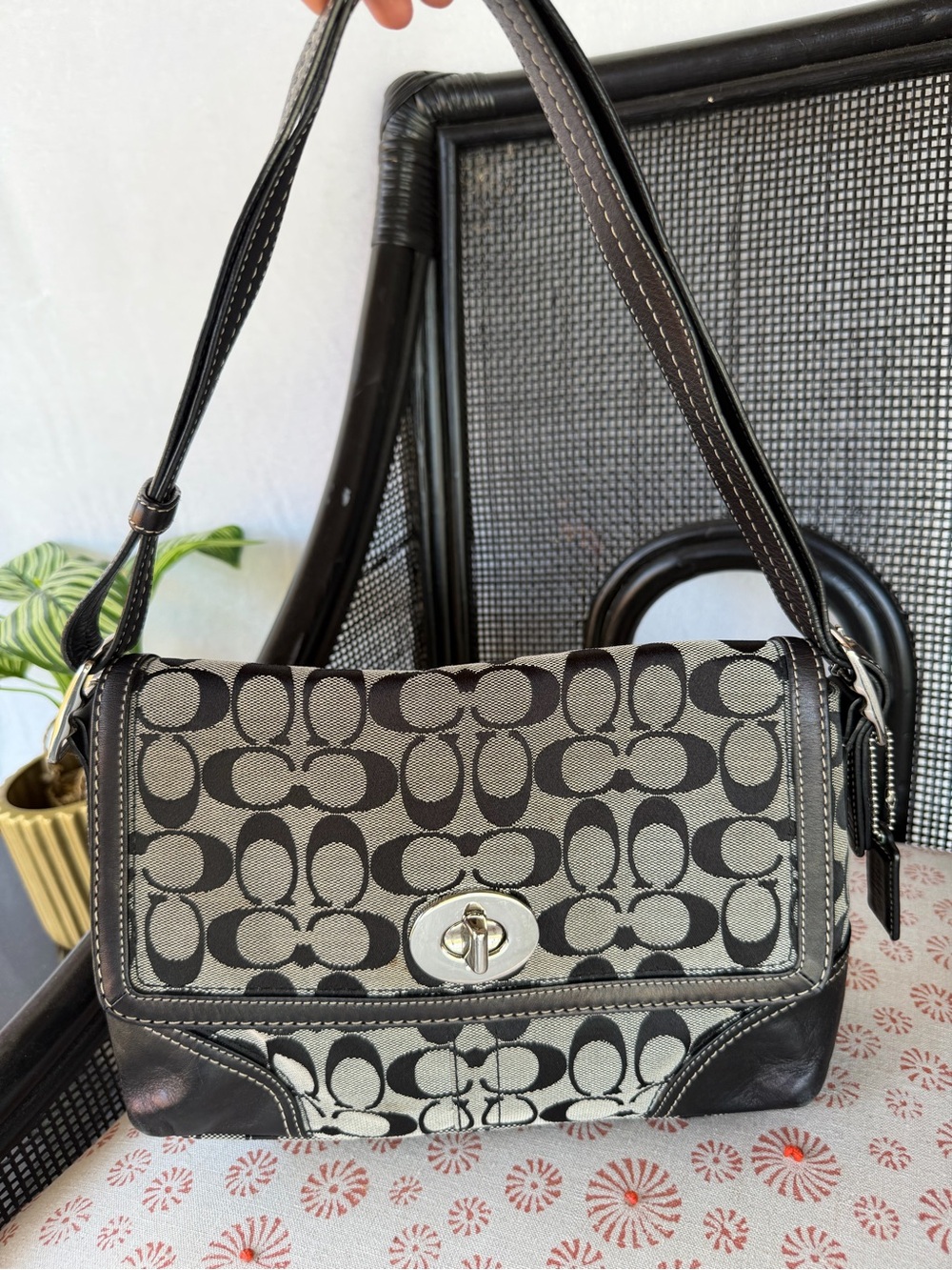 Coach Black & Gray Signature Canvas Shoulder Bag